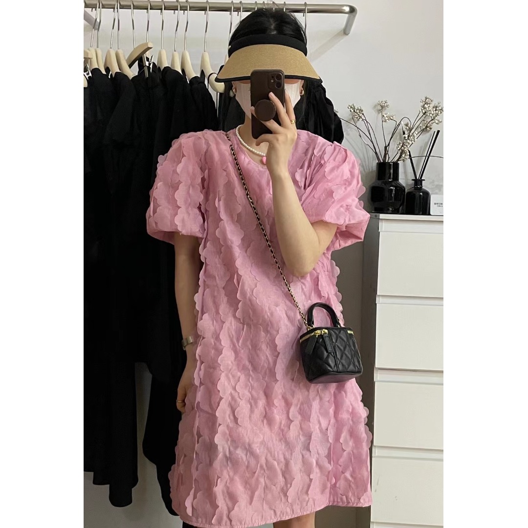 The Korean Lifestyle - Floral Bubble Sleeve Dress Korean Style